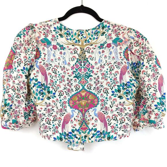 NWOT ♡ Sandro Paris ♡ Iram Linen and Shantung Silk Blend Cropped Blouse - Size 6 - Picture 4 of 7